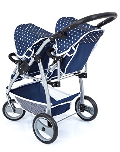 Bayer Design Design-26551 26551AA Cochecito de Gemelos, Carrito Doble para muñecas, Ajustable, Ruedas Delanteras giratorias, Azul, Color