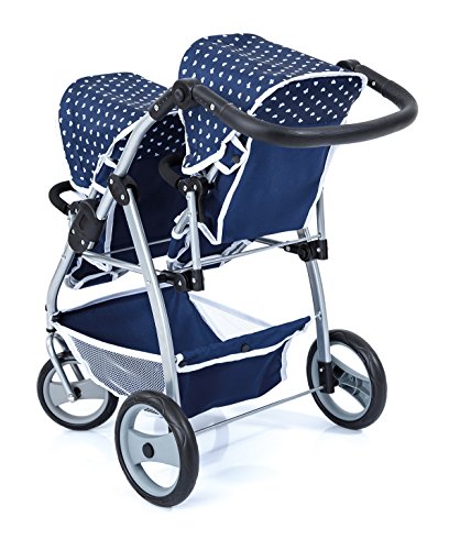 Bayer Design Design-26551 26551AA Cochecito de Gemelos, Carrito Doble para muñecas, Ajustable, Ruedas Delanteras giratorias, Azul, Color