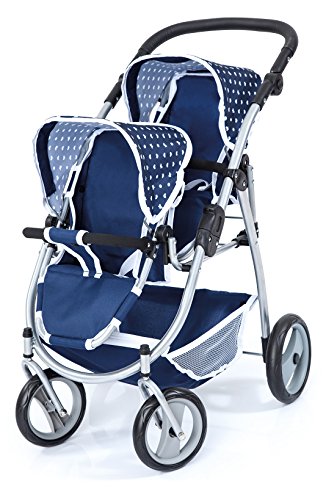 Bayer Design Design-26551 26551AA Cochecito de Gemelos, Carrito Doble para muñecas, Ajustable, Ruedas Delanteras giratorias, Azul, Color