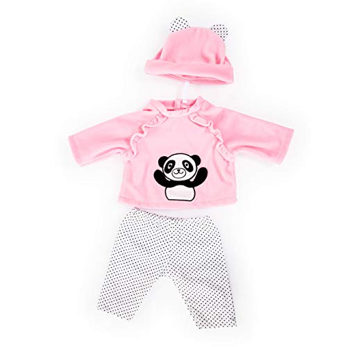 Bayer Design-Ropa 42 a 46cm, accesorios para muñeca, pantalones, top y gorra, conjunto, traje con oso panda, color con puntos rosas, negros y blancos (84684AA) , color/modelo surtido