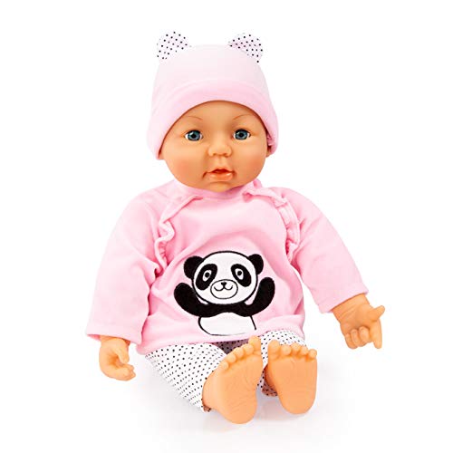 Bayer Design-Ropa 42 a 46cm, accesorios para muñeca, pantalones, top y gorra, conjunto, traje con oso panda, color con puntos rosas, negros y blancos (84684AA) , color/modelo surtido