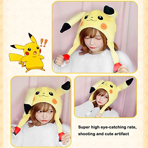 BAYINBROOK Sombrero de conejo con orejas en movimiento Sombrero de salto Divertido gorro de felpa de conejito para mujeres y niñas, Cosplay Fiesta de Navidad Sombrero de vacaciones (Pikachu amarillo)