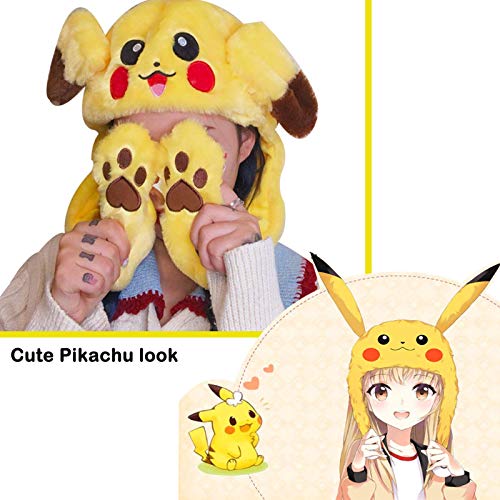 BAYINBROOK Sombrero de conejo con orejas en movimiento Sombrero de salto Divertido gorro de felpa de conejito para mujeres y niñas, Cosplay Fiesta de Navidad Sombrero de vacaciones (Pikachu amarillo)