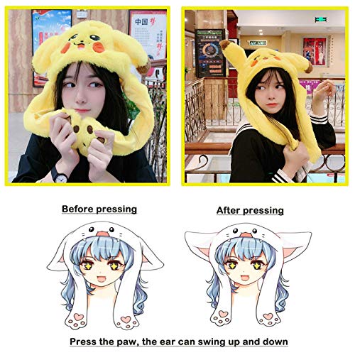 BAYINBROOK Sombrero de conejo con orejas en movimiento Sombrero de salto Divertido gorro de felpa de conejito para mujeres y niñas, Cosplay Fiesta de Navidad Sombrero de vacaciones (Pikachu amarillo)