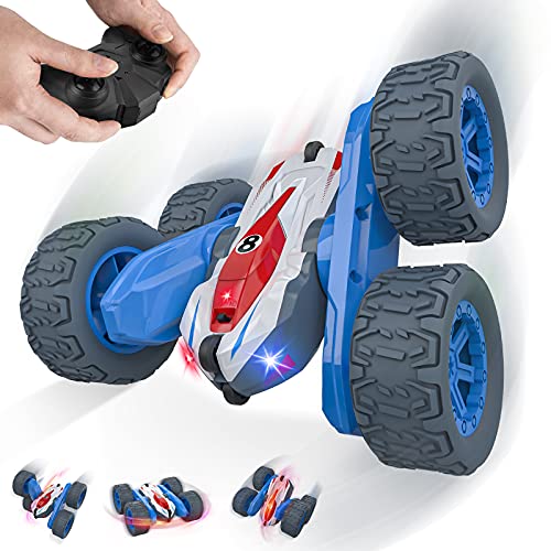 Baztoy Coche Teledirigido,2.4GHz Coche RC Acrobacia Rotación Volteo de 360 Grados,4WD Coche de Juguetes Niños 4 5 6 7 8 9 10 11 12 Años, Alta Velocidad Coche con Batería Recargable y Luces LED Regalos