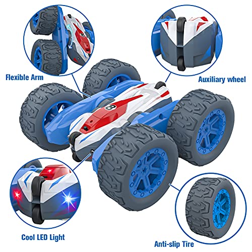 Baztoy Coche Teledirigido,2.4GHz Coche RC Acrobacia Rotación Volteo de 360 Grados,4WD Coche de Juguetes Niños 4 5 6 7 8 9 10 11 12 Años, Alta Velocidad Coche con Batería Recargable y Luces LED Regalos