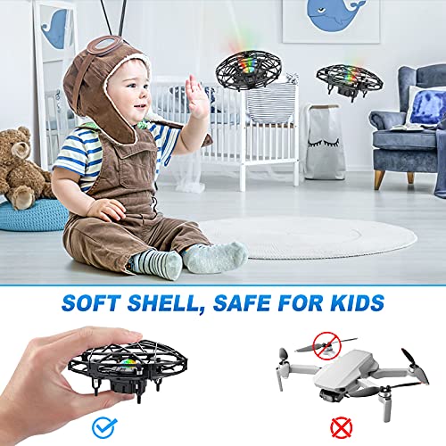 Baztoy UFO Mini Drone, RC Helicopteros Teledirigidos & Control de Mano de 360° Rotación con Luces LED, Juguete Volador Mini Dron Juguete para Niños 3 4 5 6 7 8 9 10 11 Años Regalos Cumpleaños(Plata)