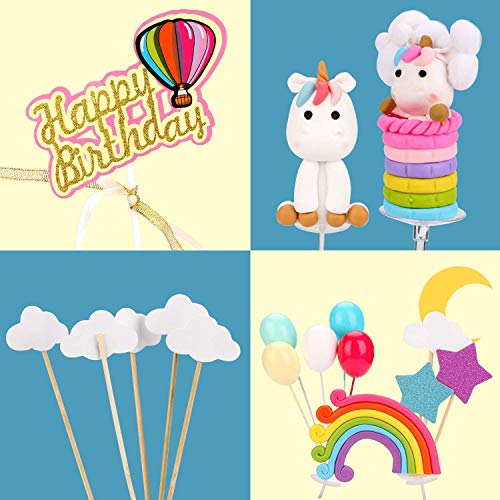 BBLIKE Decoracion Unicornio Cake con Cloud Rainbow + Star Moon + Globos de Colores + Tarjeta de Feliz Cumpleaños Kit de Decoracion Tartas Cumpleaños para Niños Fiesta de Boda