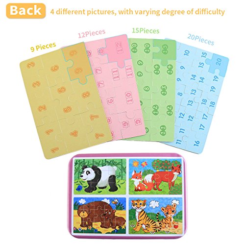 BBLIKE Jigsaw Wooden Puzzles Toy in a Box for Kids, Pack of 4 with Varying Degree of Difficulty Educational Learning Tool Best Birthday Present for Boys Girls (Animal)