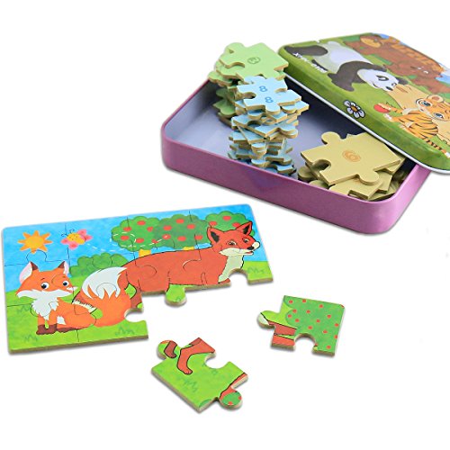 BBLIKE Jigsaw Wooden Puzzles Toy in a Box for Kids, Pack of 4 with Varying Degree of Difficulty Educational Learning Tool Best Birthday Present for Boys Girls (Animal)