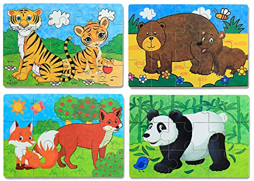 BBLIKE Jigsaw Wooden Puzzles Toy in a Box for Kids, Pack of 4 with Varying Degree of Difficulty Educational Learning Tool Best Birthday Present for Boys Girls (Animal)