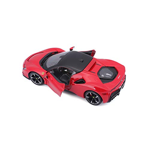 Bburago Ferrari SF90 Stradale - Maqueta de Coche a Escala 1:24, Puertas con Apertura, Modelo Completo, 19 cm, Color Rojo (18-26028)