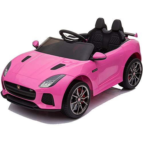 BC BABY COCHES Jaguar F-Type SVR Coche eléctrico para niños con batería 12v, Mando Control Remoto teledirigido para Padres, Licencia Oficial, asa de Transporte y Maletero. (Rosa)