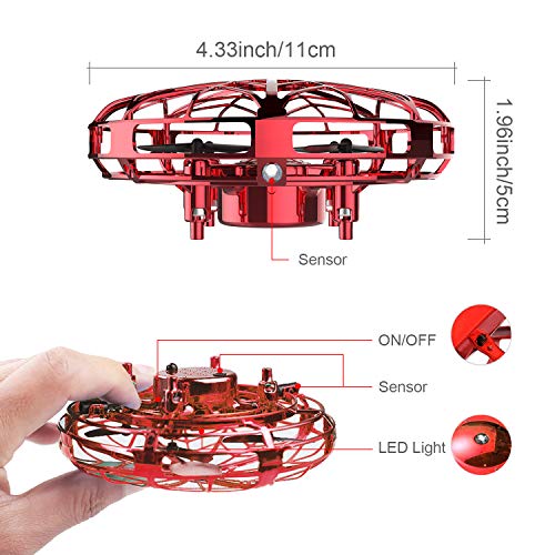 BDwing Mini Drones para niños y Adultos, RC UFO Helicóptero con Luces LED, Accionado a Mano Juguete Bola Volador Interactivo de inducción infrarrojo, Regalos para niños y niñas (rojo)