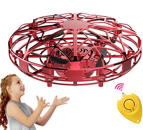 BDwing Mini Drones para niños y Adultos, RC UFO Helicóptero con Luces LED, Accionado a Mano Juguete Bola Volador Interactivo de inducción infrarrojo, Regalos para niños y niñas (rojo)