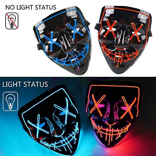 BeauFlw Halloween LED Mascaras, LED Máscaras Carnaval, Mascaras Luces LED Neon Luminosas, Máscaras de la Purga, Craneo Esqueleto Mascaras para Cosplay Grimace Festival Fiesta Show (Azul)