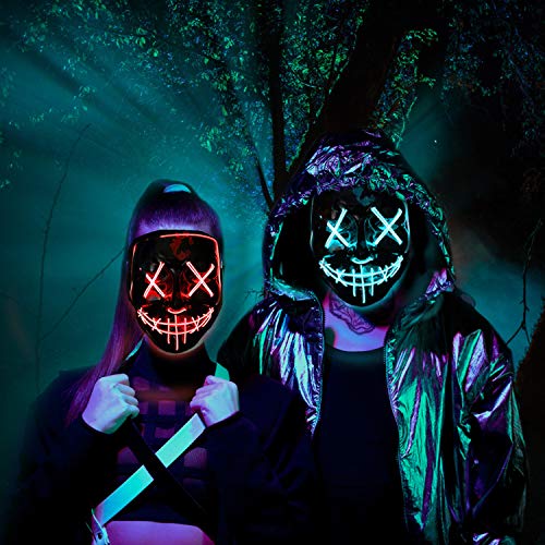 BeauFlw Halloween LED Mascaras, LED Máscaras Carnaval, Mascaras Luces LED Neon Luminosas, Máscaras de la Purga, Craneo Esqueleto Mascaras para Cosplay Grimace Festival Fiesta Show (Azul)