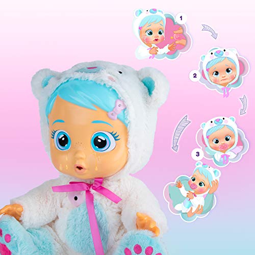 Bebés Llorones Kristal está malita + portabebé - Pack de 1 muñeca interactiva que llora y se pone enferma y 1 portabebé