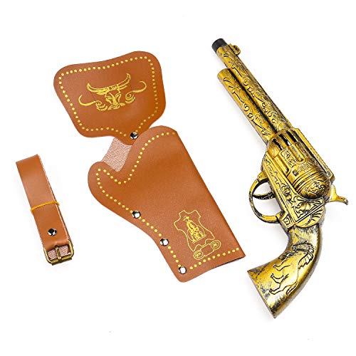 Beelittle Accesorios de Disfraces de Vaquero Sombrero de Vaquero Pistolas de Juguete con Funda de cinturón Juego de Vaquero para la Fiesta de Halloween (B)