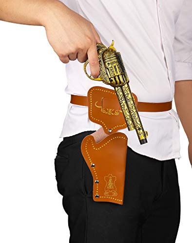 Beelittle Accesorios de Disfraces de Vaquero Sombrero de Vaquero Pistolas de Juguete con Funda de cinturón Juego de Vaquero para la Fiesta de Halloween (B)