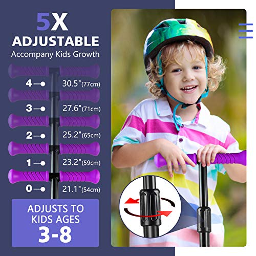 BELEEV Patinete Niño Patinete Plegable con 4 Alturas Ajustable, 3 LED luz Ruedas Patinetes para Niños, Patinete niña Scooter para de 3 a 8 Años(Morado)