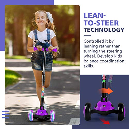 BELEEV Patinete Niño Patinete Plegable con 4 Alturas Ajustable, 3 LED luz Ruedas Patinetes para Niños, Patinete niña Scooter para de 3 a 8 Años(Morado)