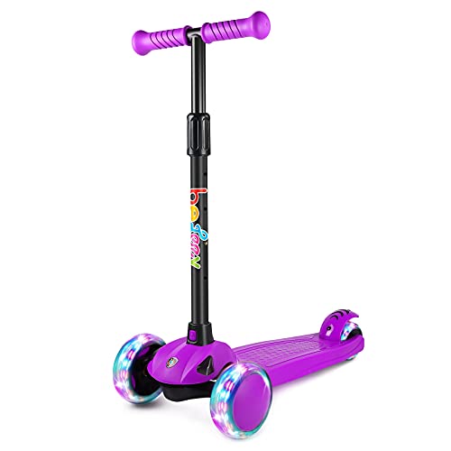 BELEEV Patinete Niño Patinete Plegable con 4 Alturas Ajustable, 3 LED luz Ruedas Patinetes para Niños, Patinete niña Scooter para de 3 a 8 Años(Morado)