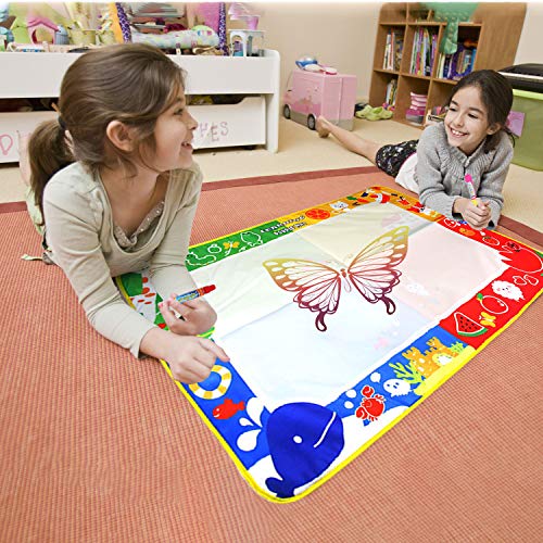 BelleStyle Doodle Agua, Agua Dibujo Pintura Mat Escritura Tablero con 2 Plumas Mágicas & 9 Moldes para Niños Mayores de 2 Años, Juguete Educativo Mat (L, 100cm x 70cm)