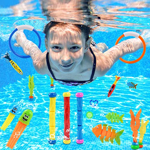 BelleStyle Juguete de Buceo, Buceo Conjuntos de Juegos de Agua Palo De Buceo Anillo De Buceo Toypedo Algas De Buceo Joya De Buceo para Piscina Natación Subacuática Verano Juegos para niño 28 Piezas