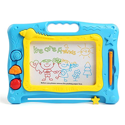 BelleStyle Tablero de Dibujo Magnético, Colorido Borrable Tablero de Garabatos Bosquejo Escribir Pizarras Magnéticas Juguete Educativo para Pequeños Niños Niñas, Tamaño de Viaje (Azul)