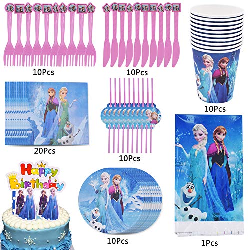 BESLIME 81Pcs Cumpleaños Vajilla, Plato, Servilleta de Papel, Cuchillo, Tenedor, Taza, Mantel, Paja, Adorno de Pastel, Vajilla de Fiesta - 10 personas