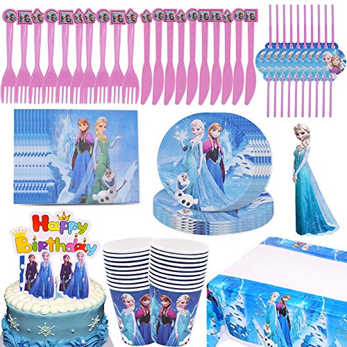 BESLIME 81Pcs Cumpleaños Vajilla, Plato, Servilleta de Papel, Cuchillo, Tenedor, Taza, Mantel, Paja, Adorno de Pastel, Vajilla de Fiesta - 10 personas