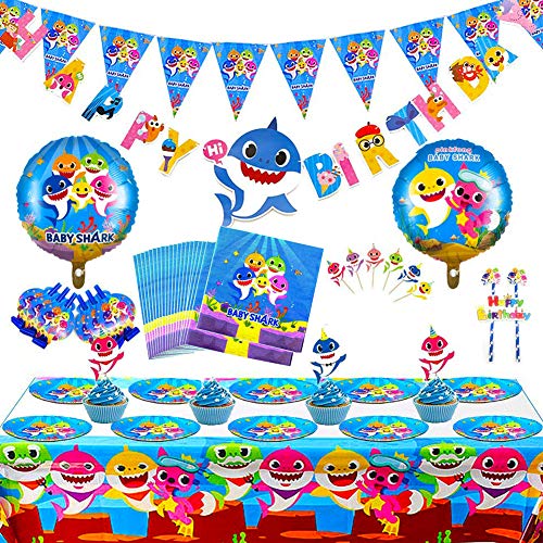 BESLIME Conjunto de Suministros de Fiesta de tiburón, decoración de cumpleaños de bebé tiburón, decoración de Suministros de Fiesta de Carnaval para niños, 82 Piezas