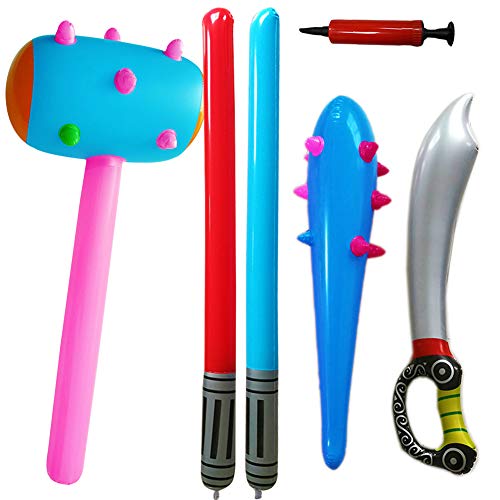 BESLIME Inflatable Props Set - Inflatable Sticks Pirate Sword Stick Star Wars Lightsaber Sword Stick Caveman Club Children's Toy Primal Human Cosplay (Random Color)