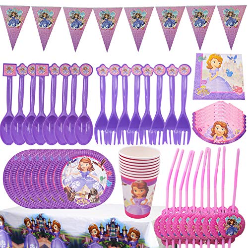 BESLIME Party Vajilla Princesse - 60 Pcs Princesse Artículos de Fiesta Party Vajilla Platos Tazas Servilletas Mantel,Feliz cumpleaños Decoraciones Suministros Fiestas Regalos Tema - 8 Invitados