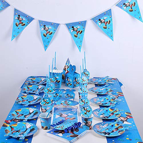 BESLIME Set de Fiesta de Cumpleaños, Cumpleaños Vajilla Set de Fiesta Kids Birthday, Plato, Servilleta de Papel, Cuchillo, Tenedor, Taza, Mantel, Paja para Niños Baby Shower - 78 Piezas