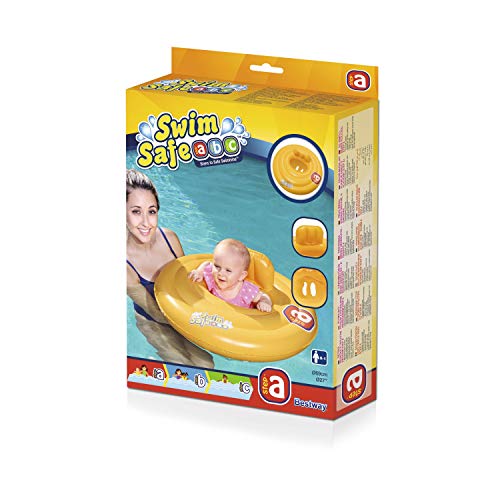 BESTWAY 32096 - Flotador Hinchable para Bebé Swim Safe Paso A Baby Seat 69 cm Con Asiento y Soporte para Neonatos Vinilo Resistente Amarillo con 4 Cámaras de Aire