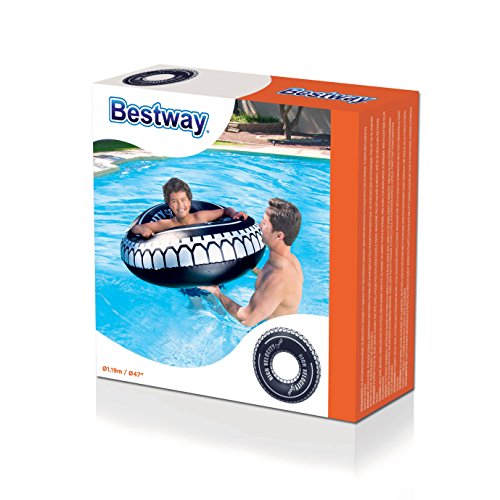 BESTWAY 36102 - Flotador Hinchable Infantil Diseño de Rueda 119 cm para Mayores de 12 Años Vinilo Resistente Blanco y Negro con Asas Agarraderas y Válvula de Seguridad