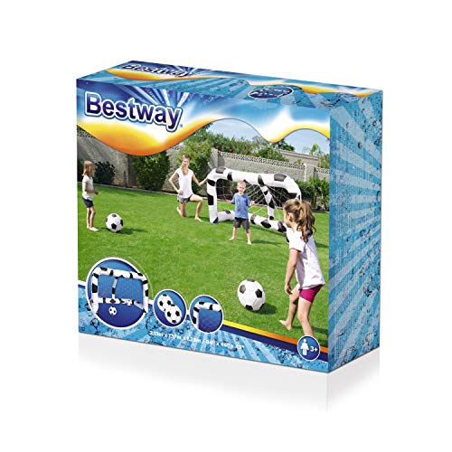 BESTWAY 52058 - Portería Hinchable Fútbol 213x122x137 cm con Dos Pelotas Hinchables para Jardines y Terrazas Fácil Inflado Para Niños y Niñas Mayores de 3 Años