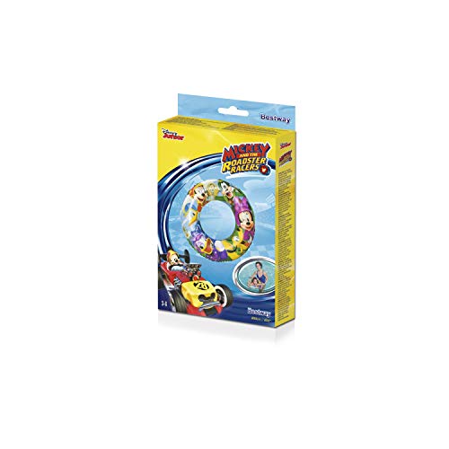 BESTWAY 91004 - Flotador Hinchable Infantil Mickey and the Roadster Racers 56 cm Diseño Multicolor Para Niños y Niñas de + 3 Años Con Válvula para Inflado Fácil