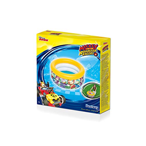 BESTWAY 91018 - Piscina Hinchable Infantil Mickey and the Roadster Racers Baby 70x30 cm Colores Brillantes Estructura 3 Anillos con Válvulas de Inflado Rápido