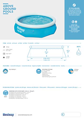 Bestway Fast Set Piscina Desmontable Autoportante, 305 x 76 cm