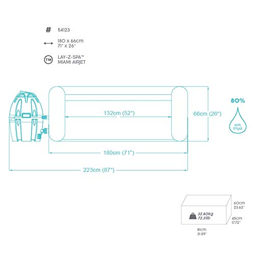 Bestway Lay-Z-SPA Jacuzzi Hinchable Miami AirJet para hasta 4 Personas, Redondo, Negro, 180 x 66 cm