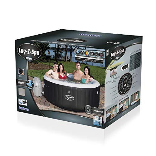 Bestway Lay-Z-SPA Jacuzzi Hinchable Miami AirJet para hasta 4 Personas, Redondo, Negro, 180 x 66 cm