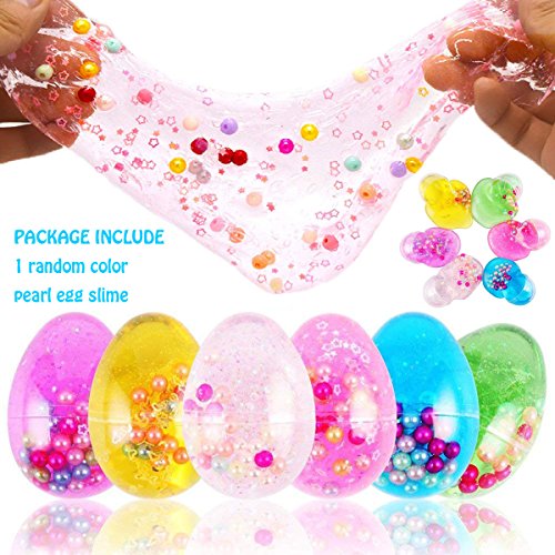 BESTZY Slime Fluffy Huevo Slime Kit - 3 Slime de Galaxy y 1 Arcilla de Perla con rodajas de Fruta, Suave y no pegajosa, niños y niñas