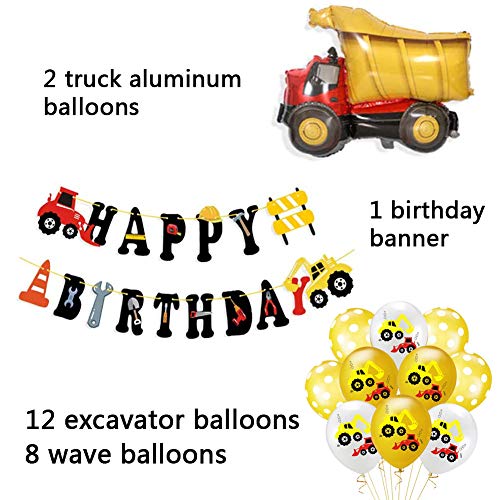 BESTZY Vehículo Camión Bomberos Globo 23 Piezas Globos Grandes Camiones Cumpleaños Globos Decoración de la Torta de la Tractor Excavadoras Basura Camiones de Favores Temáticos Decoración