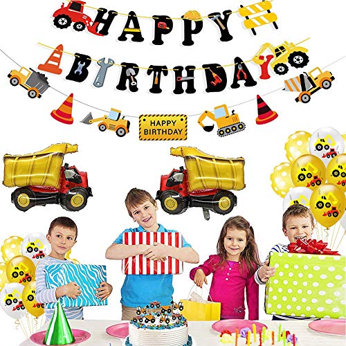 BESTZY Vehículo Camión Bomberos Globo 23 Piezas Globos Grandes Camiones Cumpleaños Globos Decoración de la Torta de la Tractor Excavadoras Basura Camiones de Favores Temáticos Decoración