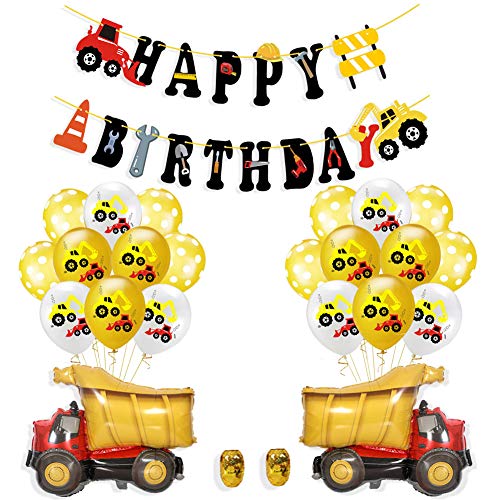 BESTZY Vehículo Camión Bomberos Globo 23 Piezas Globos Grandes Camiones Cumpleaños Globos Decoración de la Torta de la Tractor Excavadoras Basura Camiones de Favores Temáticos Decoración