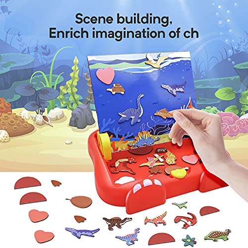 Beyiudefu Puzzle Magnéticos & Pizarra Dibujo Infantil con Escenas Dinosaurios Juegos Educativos Regalos Juguetes para Niños 2-8 años