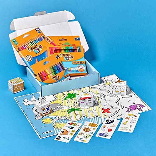 BIC Kids My Pirate: Ceras y Lápices de Colores, Juegos de Papel, Adhesivos, Mapa del Tesoro - Caja de 47